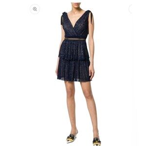 SELF-PORTRAIT V-Neck Sleeveless Metallic Mesh Cocktail Dress